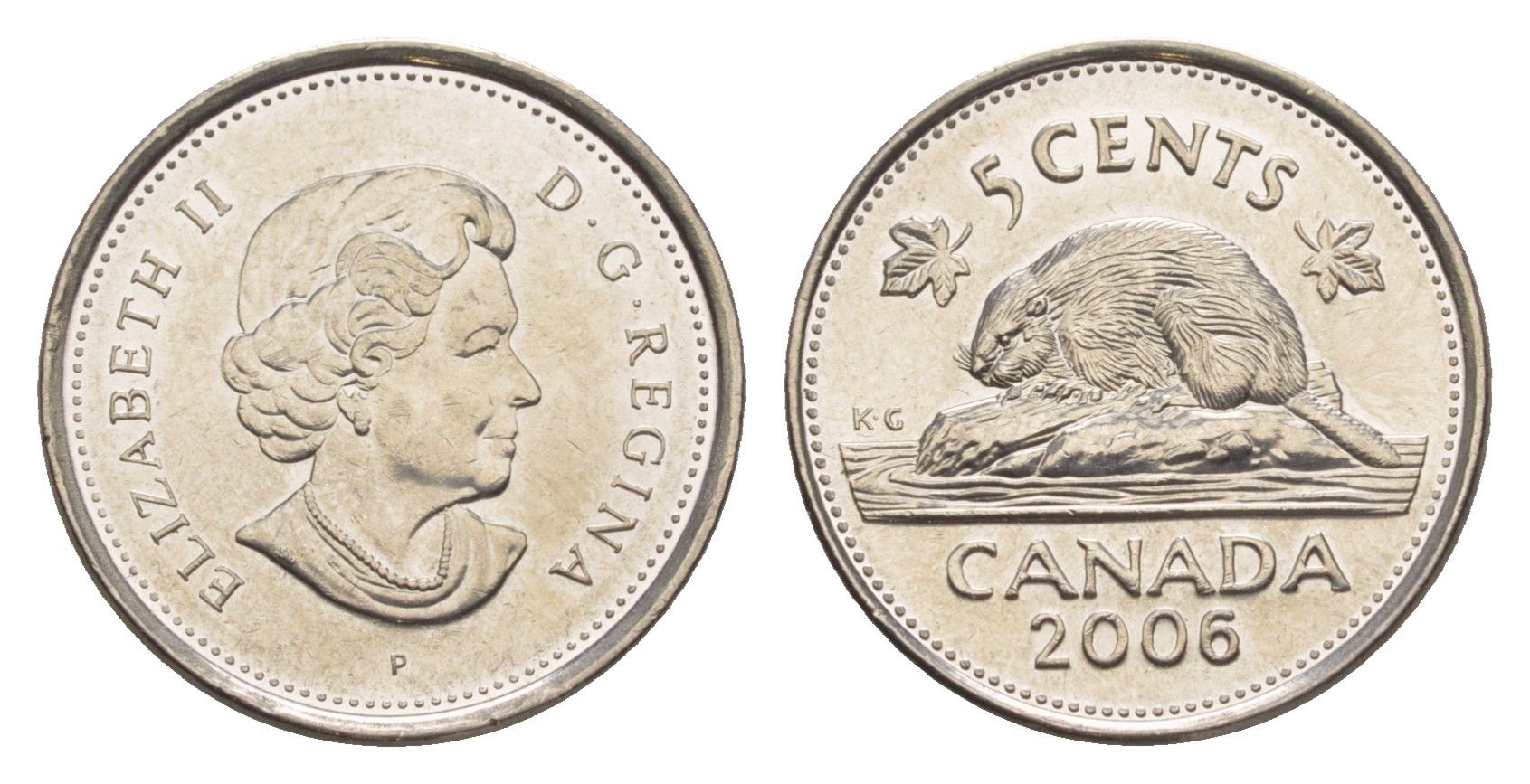 Канада 5 центов 2006 P, Елизавета II (1952-2022), бобр KM 491 сталь плакированная никелем UNC 4636-631