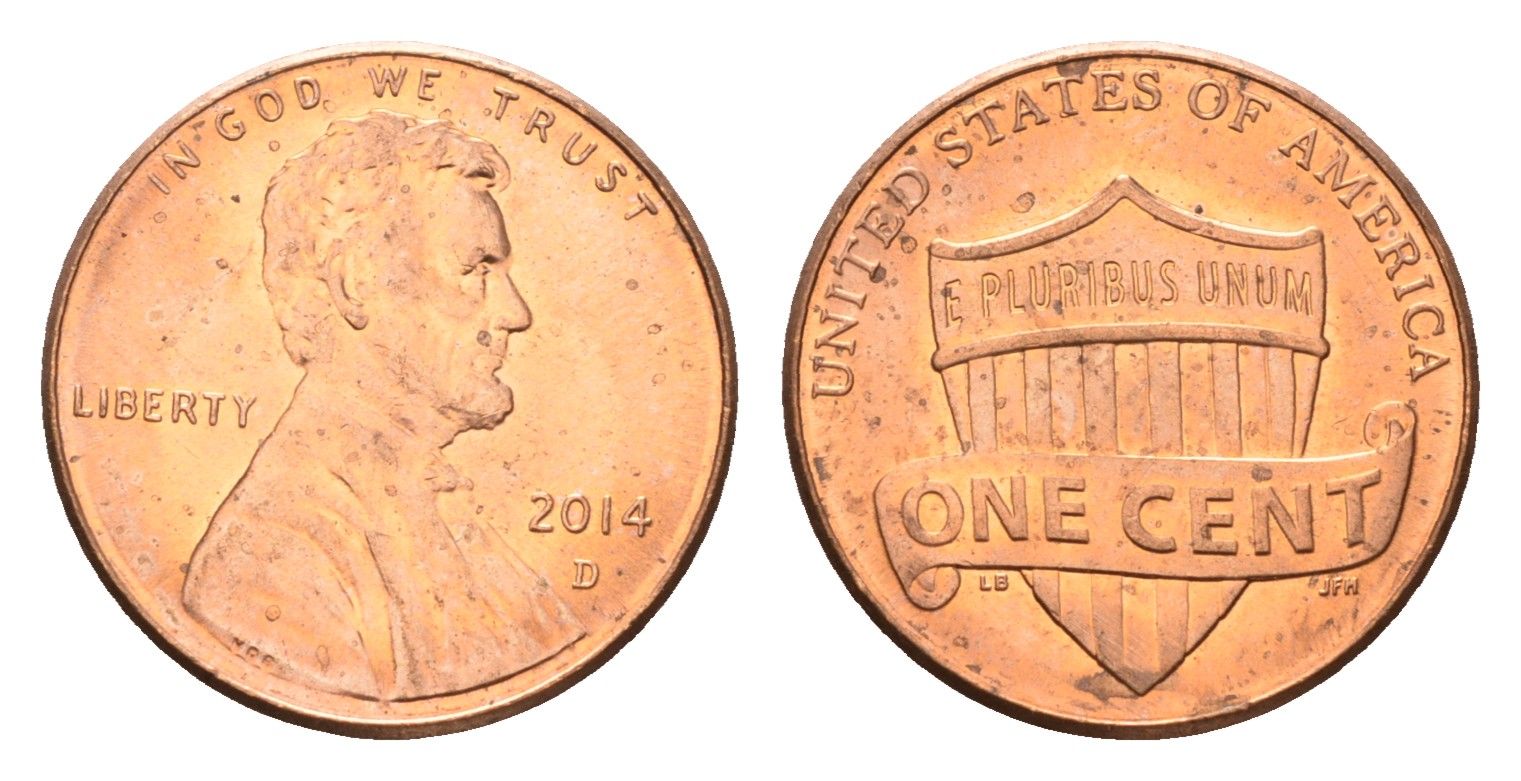 США 1 цент 2014 D, Линкольн KM 468 цинк плакированный медью 4674-722