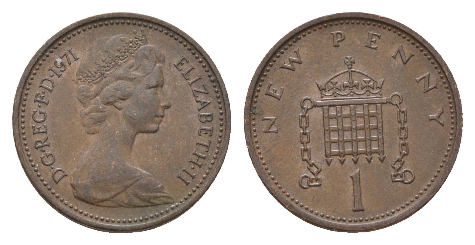 Великобритания 1 пенни 1971 Елизавета II (1952-2022) KM 915, Spink 4237 (B1) бронза 4613-1059