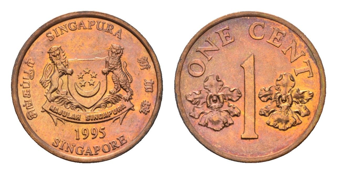 Сингапур 1 цент 1995 KM 98 цинк плакированный медью UNC 4643-163