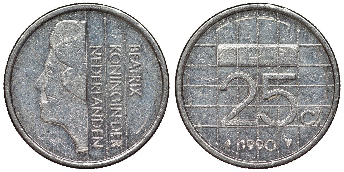 Нидерланды 25 центов 1990 Беатрикс KM 204 никель 71-1041