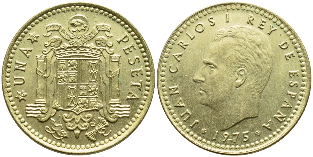 Испания 1 песета 1975 (76) Хуан Карлос I (1975-2001) KM 806 алюминиевая бронза 4395-351