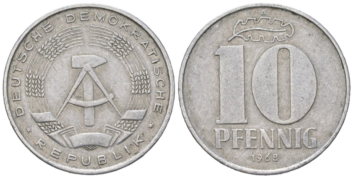 ГДР 10 пфеннигов 1968 A KM 10 алюминий 201-847
