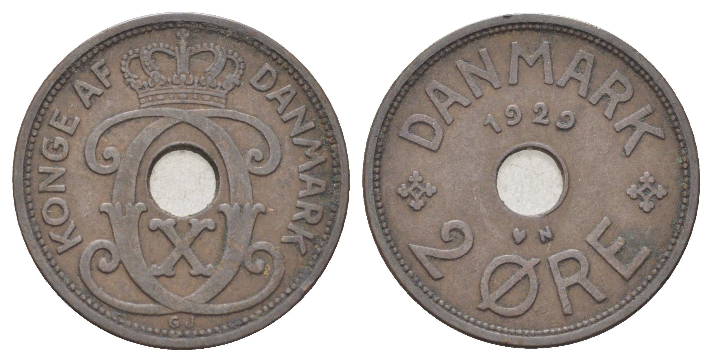 Дания 2 эре 1929 N, Кристиан X (1912-1947) KM 827 бронза 4701-733