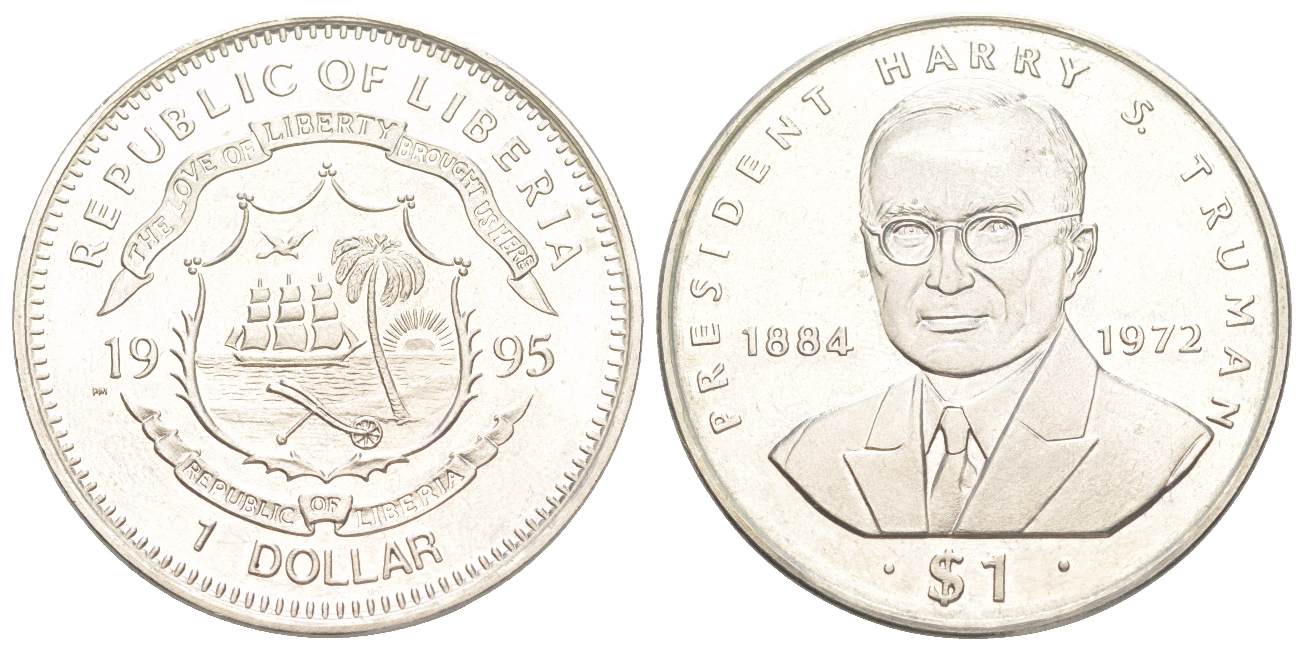 Либерия 1 доллар 1995 Гарри Трумэн KM 143 медно-никель BU 107-1131