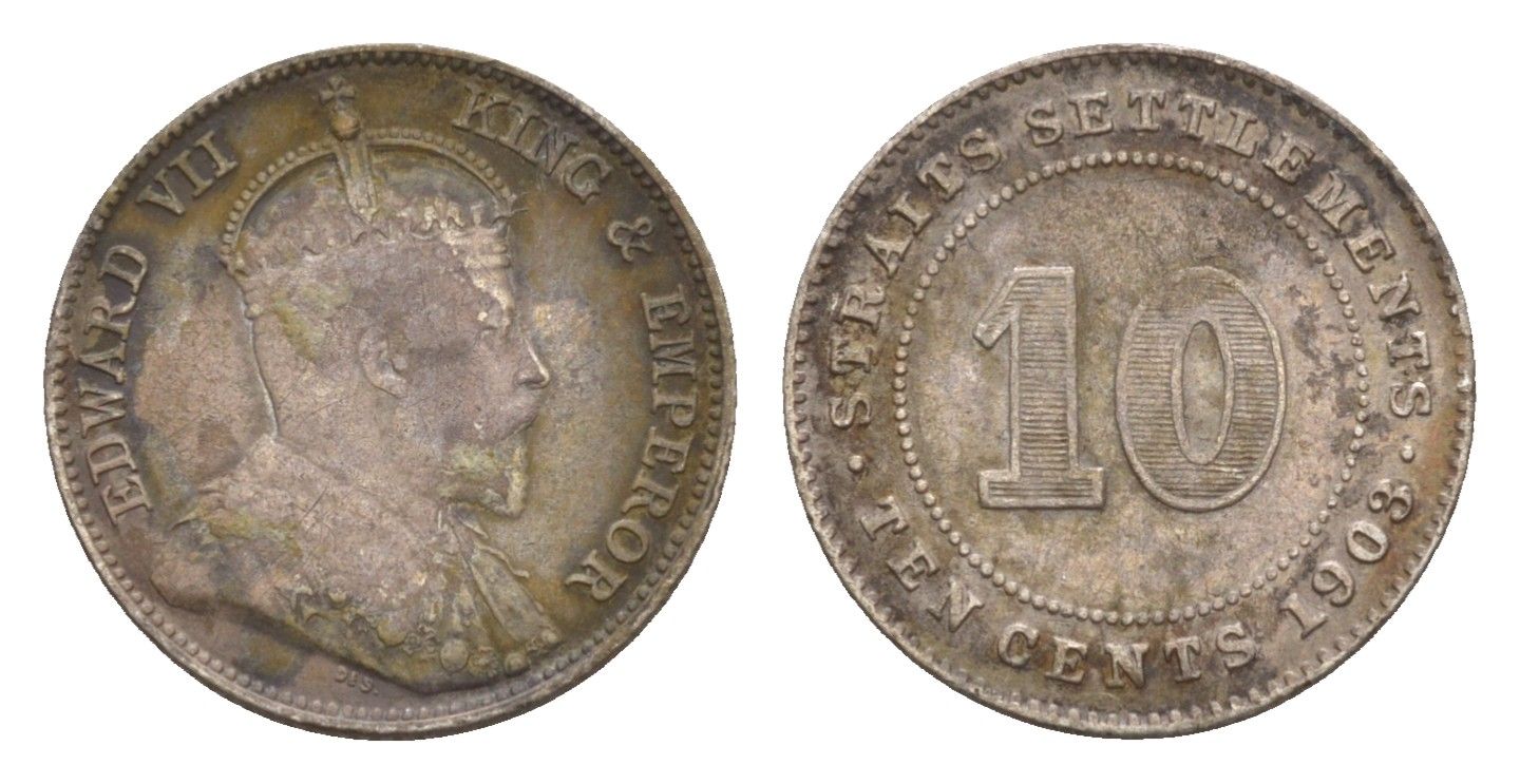 Стрейтс-Сетлментс (Стрейтс Сетлментс) 10 центов 1903 Эдуард VII (1901-1910) KM 21 серебро 1519-1132