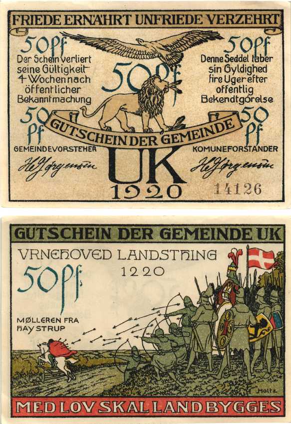 UGE SOGN 50 ПФЕННИГОВ 1920 НОТГЕЛЬД, ЗЕМЛЯ ШЛЕЗВИГ Grabowski 1353.1 бумага 000-00-00