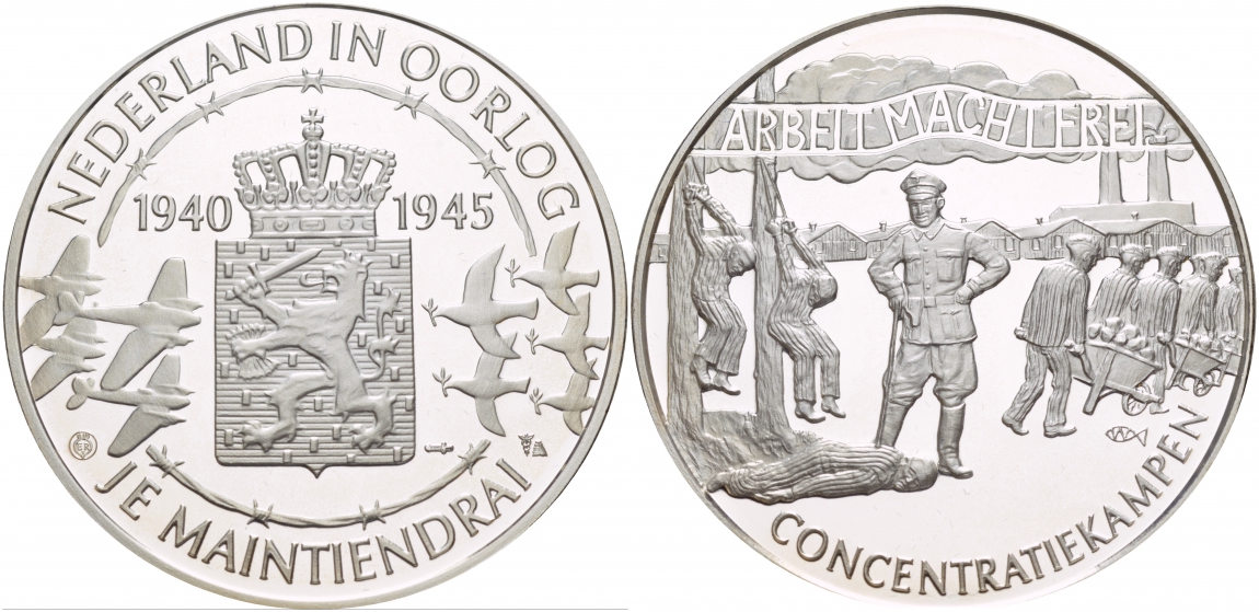 Нидерланды медаль ND Голландия в войне 1940-1945, узники концлагерей, 31,3 гр, 45,0 мм  серебро  PROOF  11-241-42