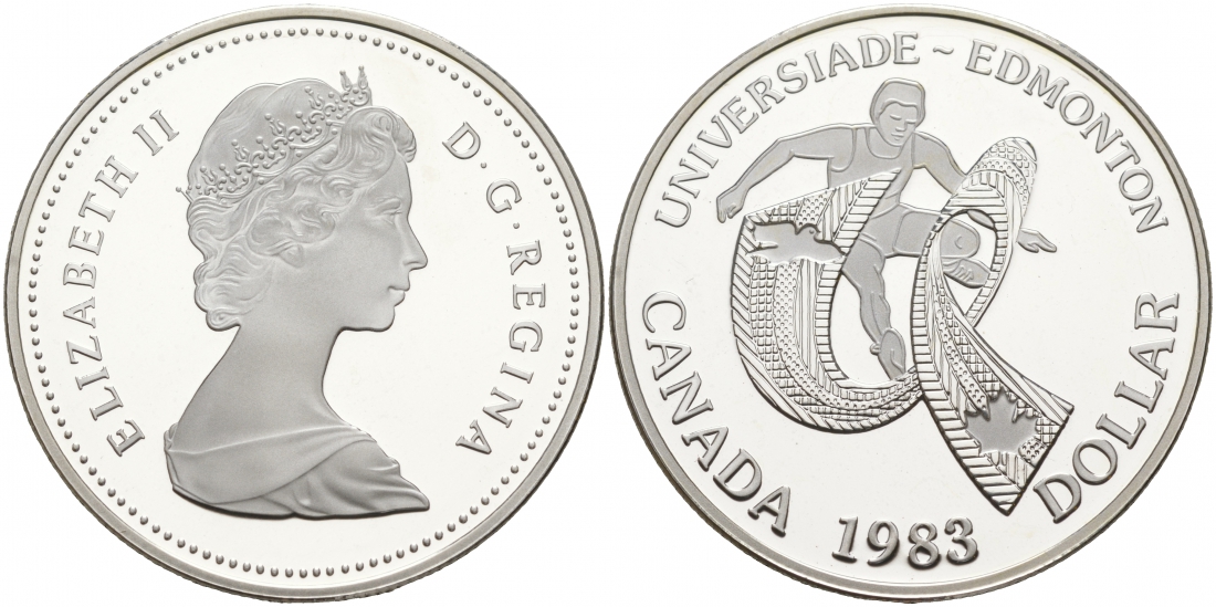 Канада 1 доллар 1983 XII летняя Универсиада в Эдмонтоне KM 138 серебро PROOF 1091-2-54