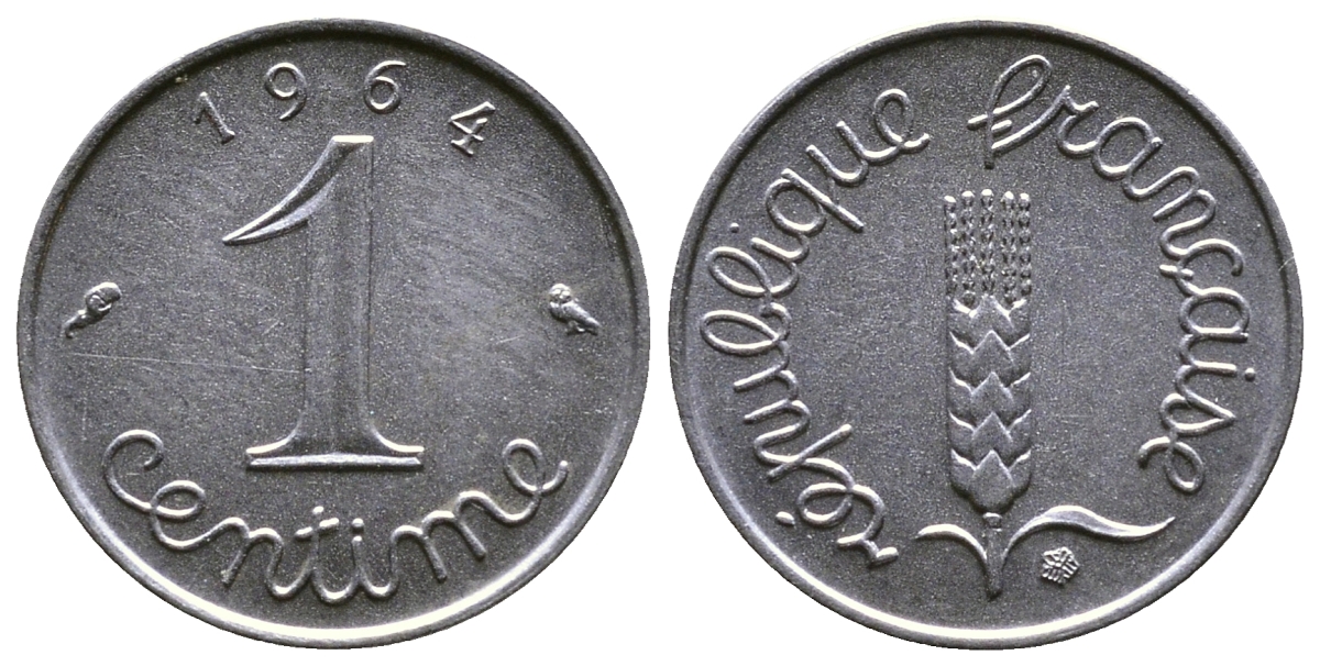 ФРАНЦИЯ 1 САНТИМ 1964 KM 928 хромированная сталь 4110-1736