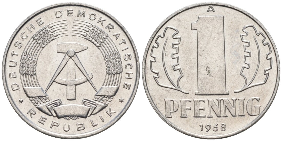 ГДР 1 пфенниг 1968 А KM 8.1 алюминий aUNC 4564-1019