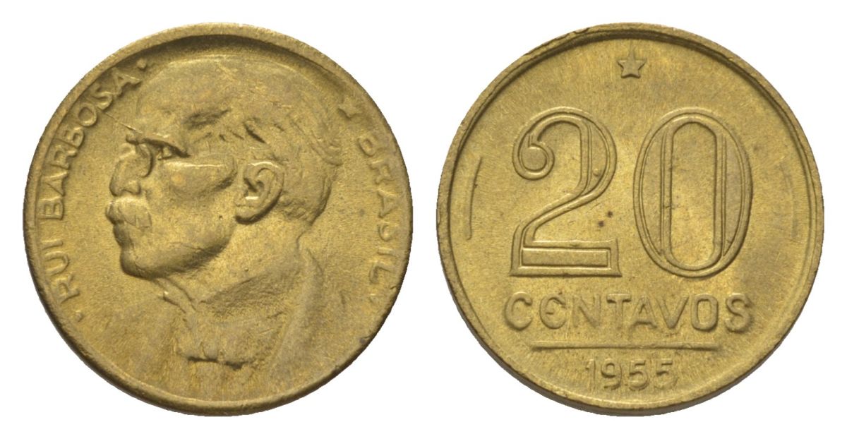 Бразилия 20 сентаво 1955 Руй Барбоза ди Оливейра KM 562 алюминиевая бронза aUNC 4625-956