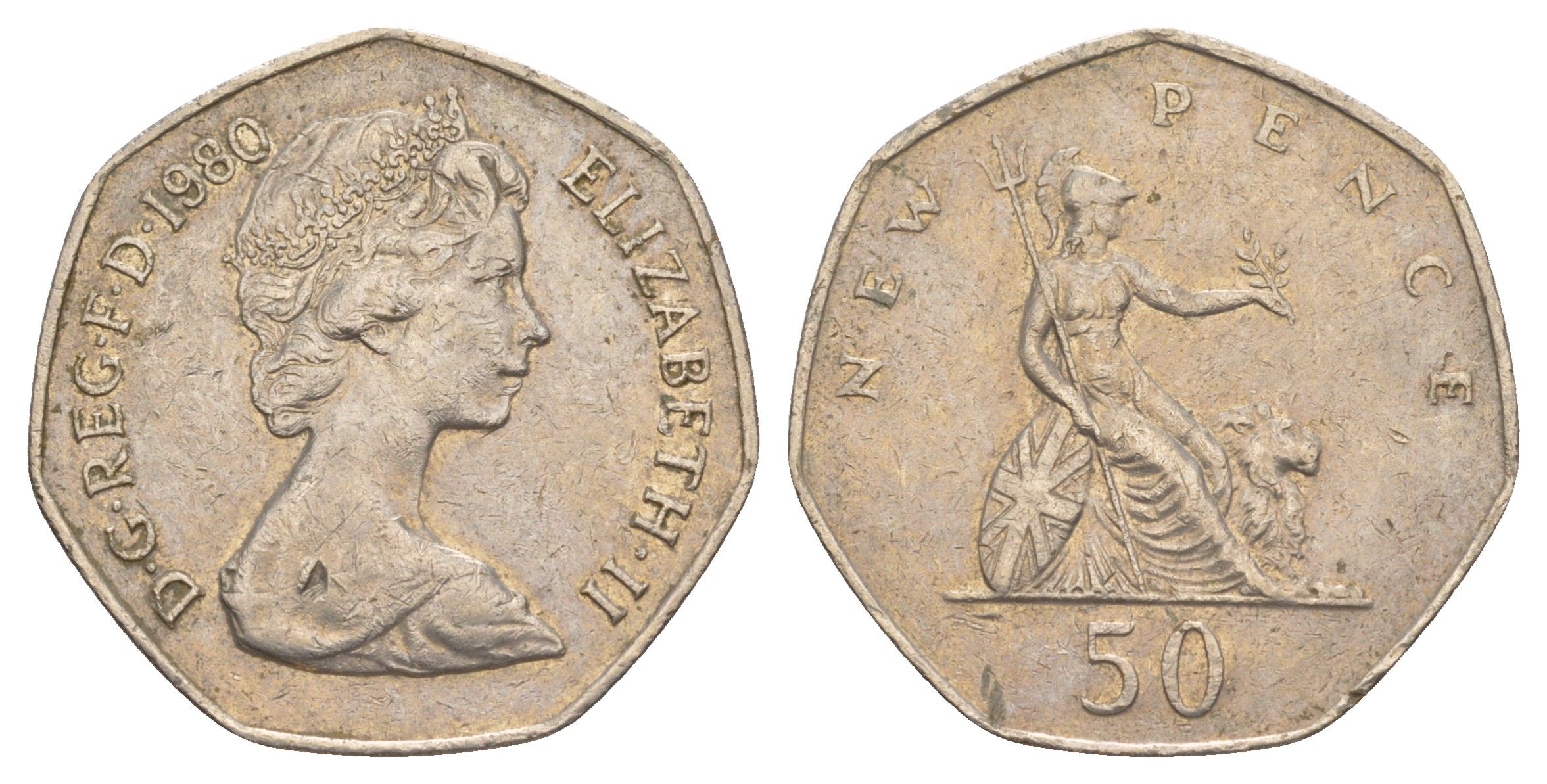 Великобритания 50 пенсов 1980 Елизавета II (1952-2022) KM 913, Spink 4223 медно-никель 4634-624