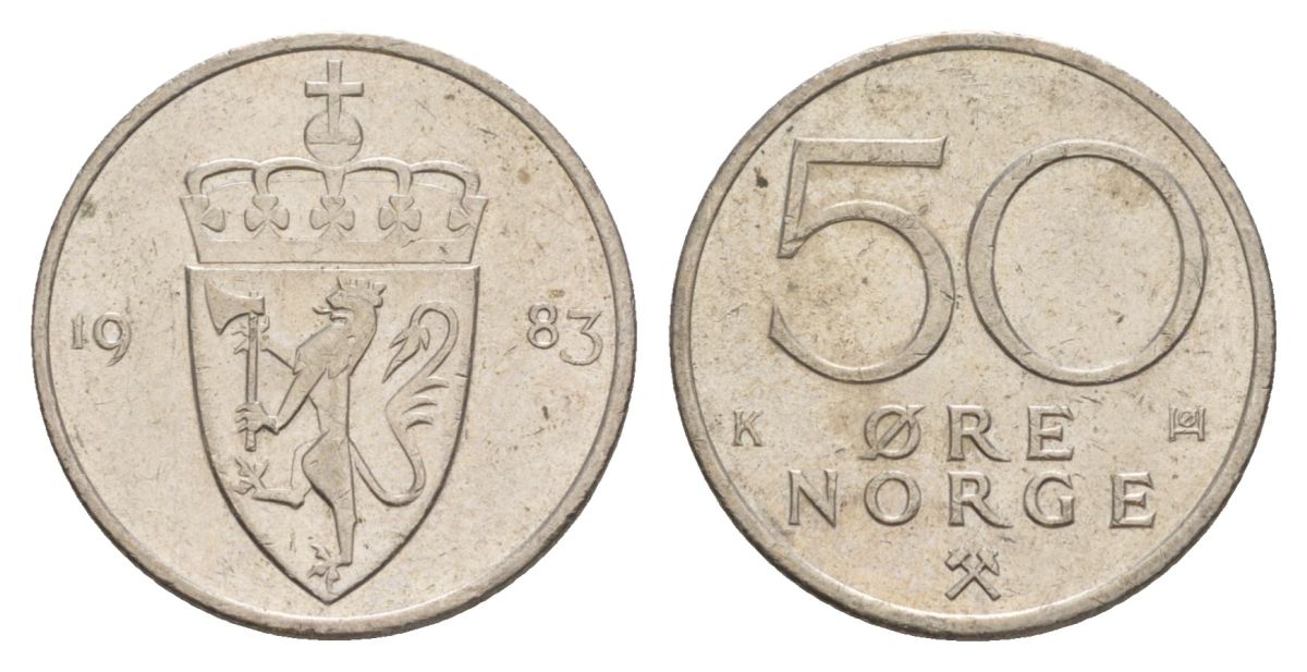 Норвегия 50 эре 1983 Улаф V (1957-1991) KM 418 медно-никель UNC 4635-456