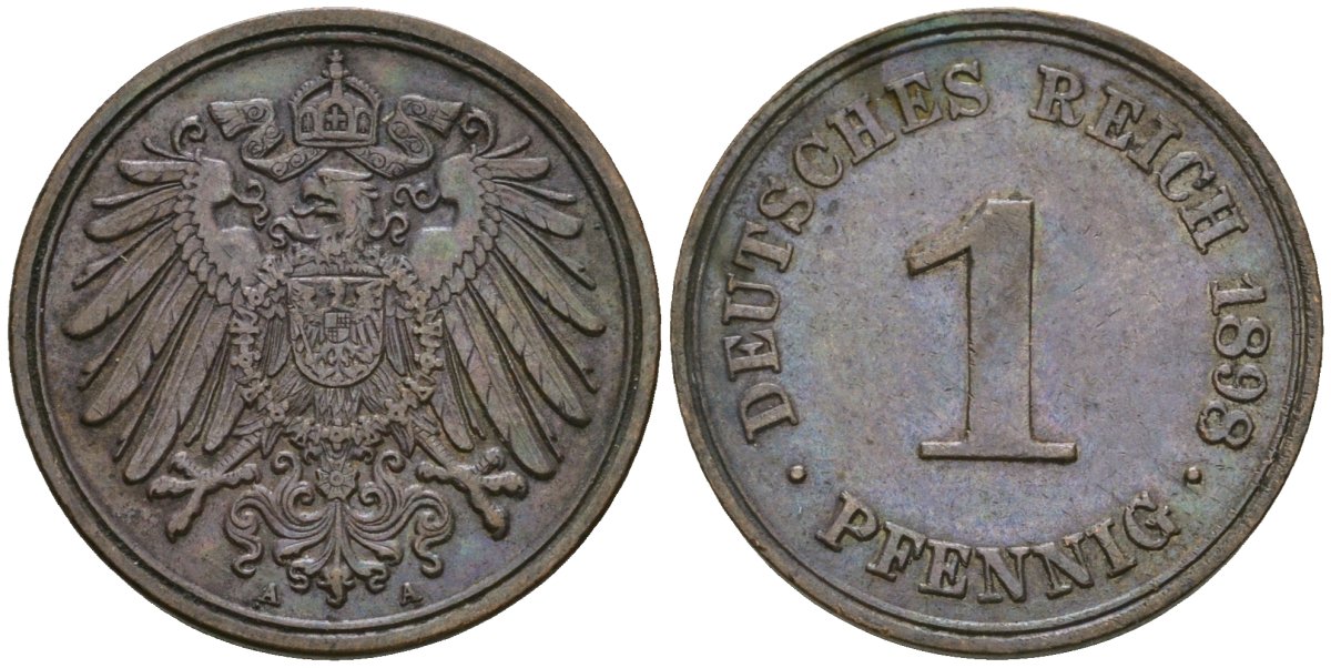 Германия 1 пфенниг 1898 A, Вильгельм II (1888-1918) KM 10, J. 10 медь 3955-1145