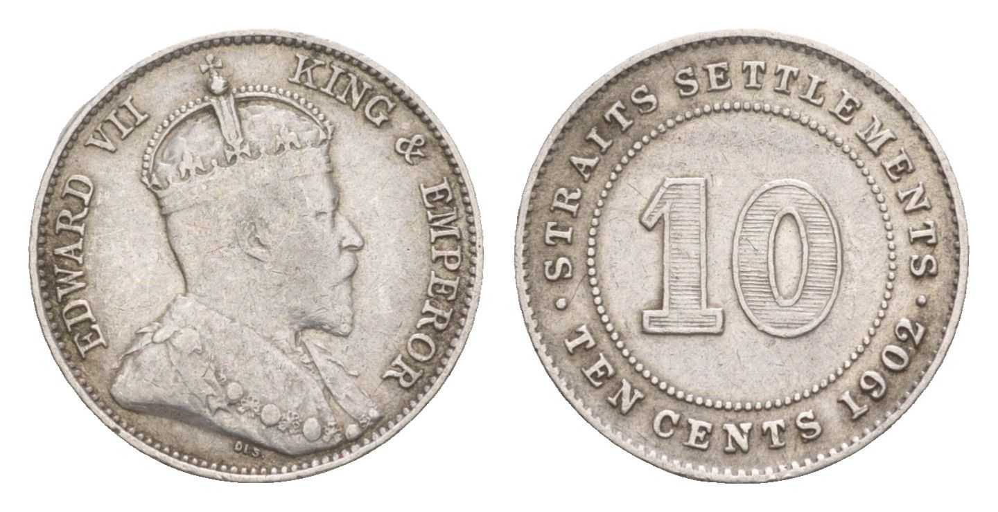Стрейтс-Сетлментс (Стрейтс Сетлментс) 10 центов 1902 Эдуард VII (1901-1910) KM 21 серебро 1518-224