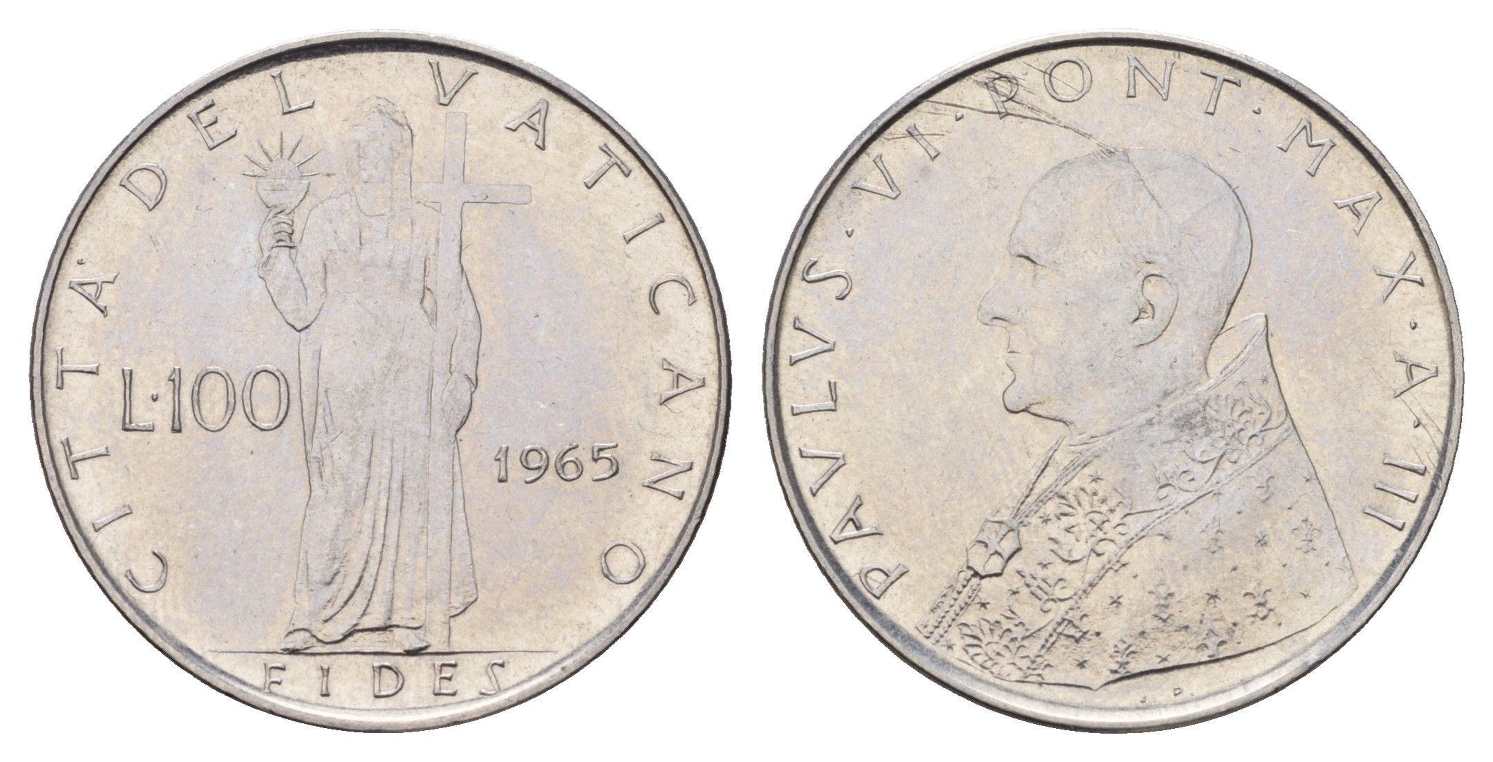 Ватикан 100 лир 1965 KM 82 нержавеющая сталь UNC 4678-1131