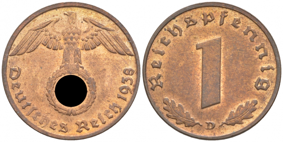 ГЕРМАНИЯ 1 РЕЙХСПФЕННИГ 1938 D J 361, KM 89 бронза aUNC 73-265