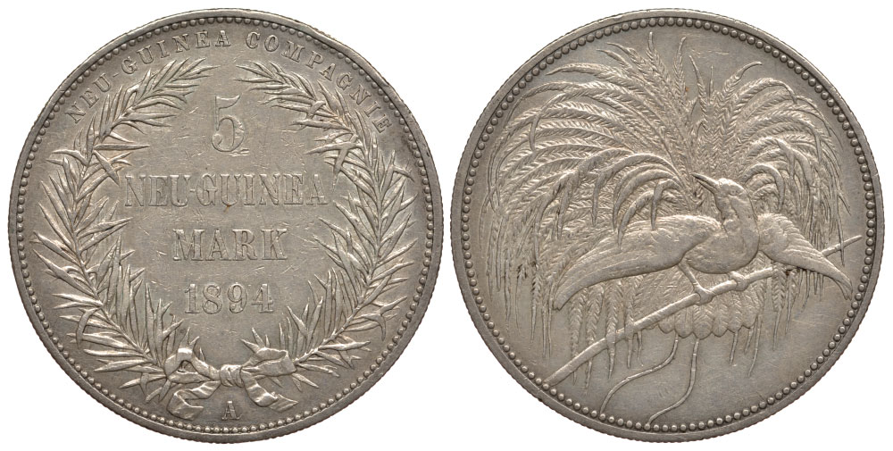 Германская Новая Гвинея 5 марок 1894 J. 707, KM 7 серебро 10-010-35
