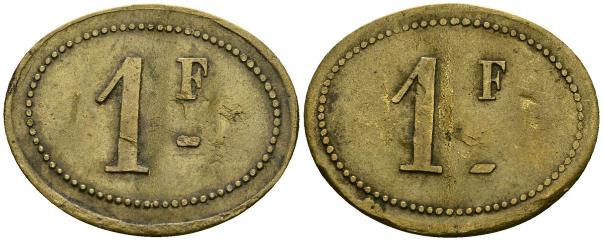 Франция 1 франк XIX-XX век ресторанный жетон латунь 4166-654
