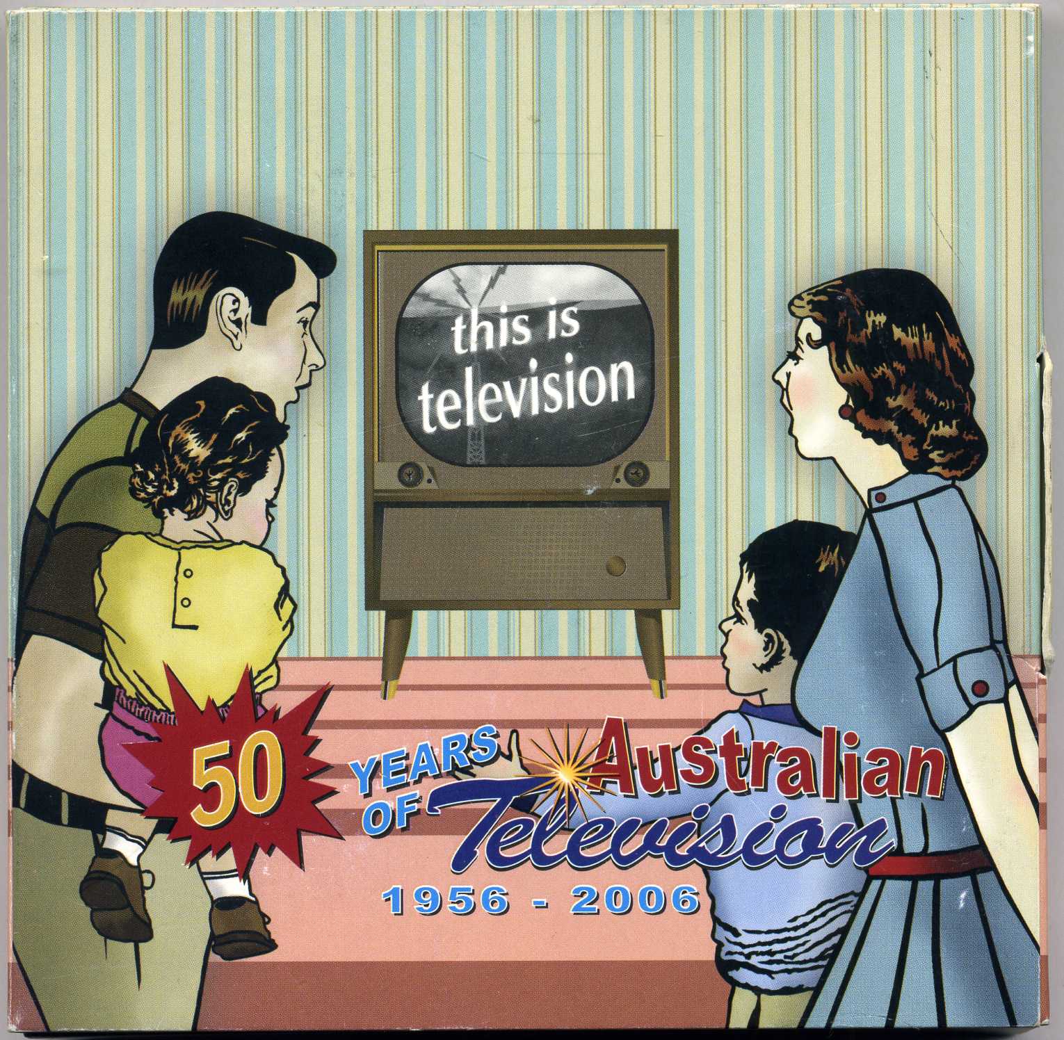 Австралия 1 доллар 2006 50 лет Австралийскому телевидению (цветное переливающееся избражение с 4 кадрами из разных передач, квадратное) серебро PROOF 5-6-1-34