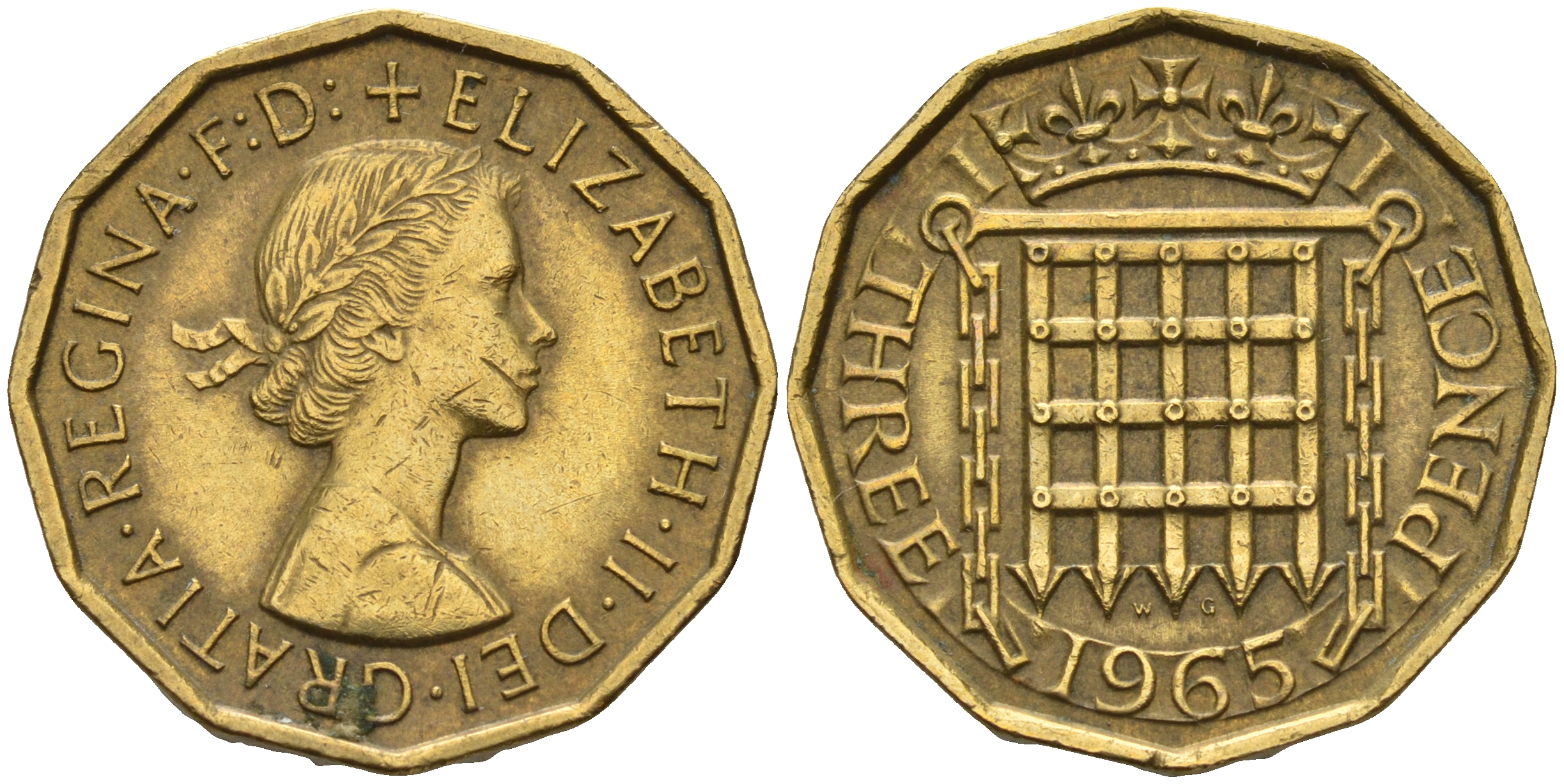 Великобритания 3 пенса 1965 Елизавета II (1952-2022) KM 900, Spink 4153 никель латунь 4153-333