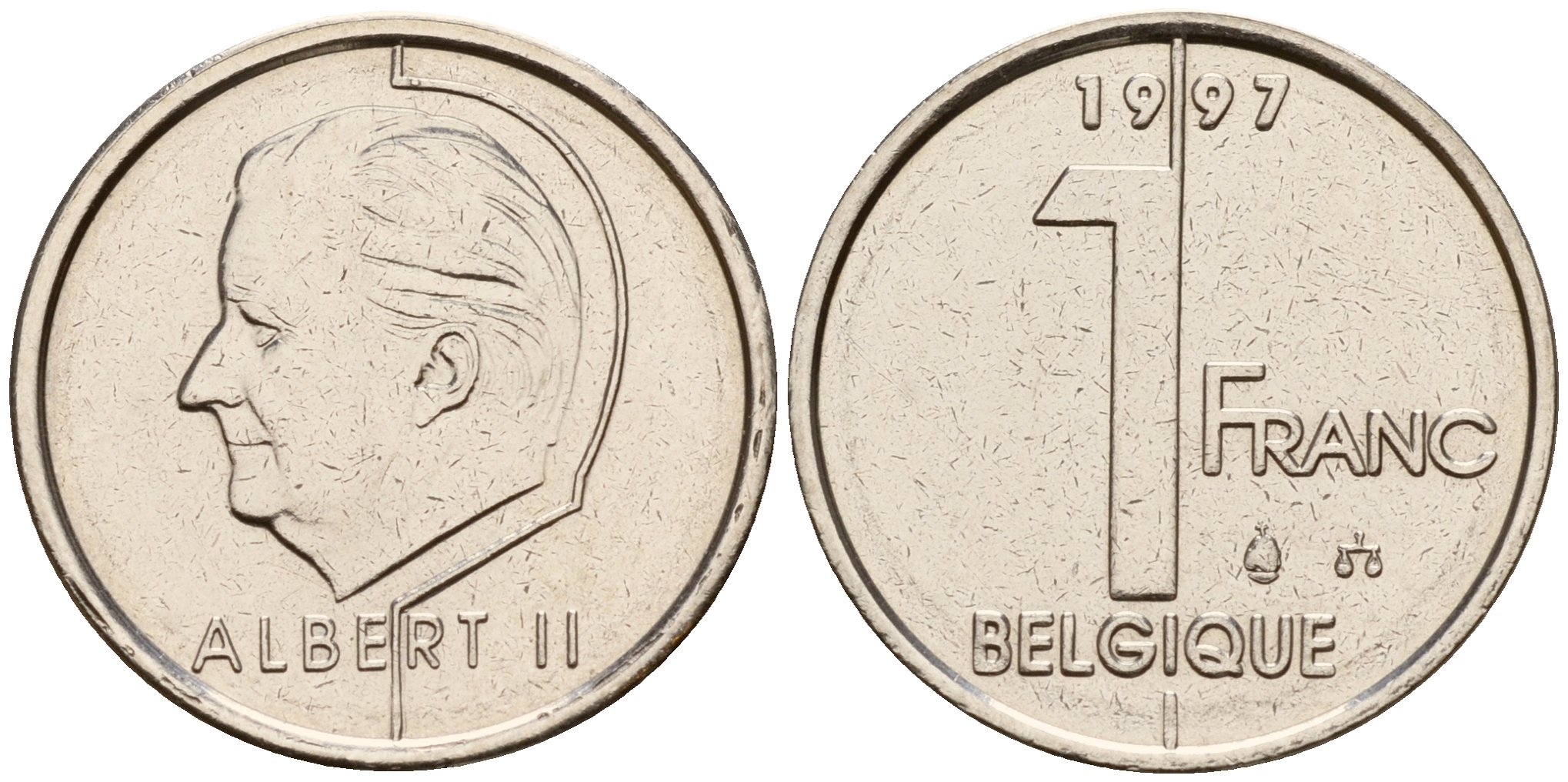 Бельгия 1 франк 1997 Belgique, Альберт II (1993-2013) KM 187 железо плакированное никелем    4598-126