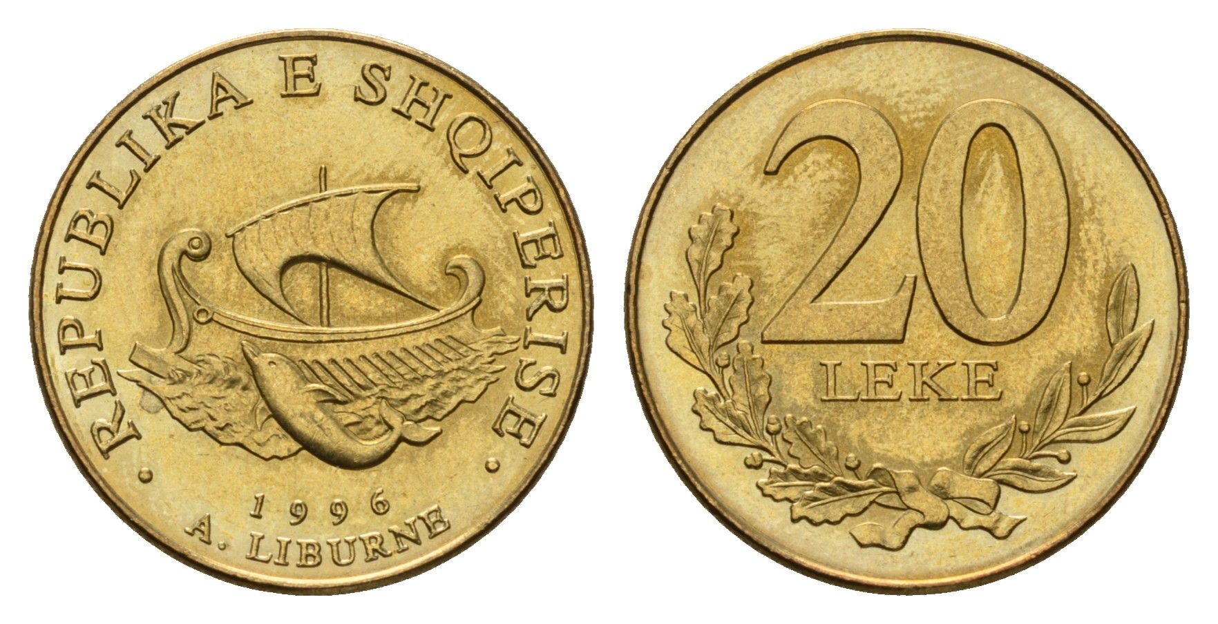 Албания 20 леков 1996 KM 78 алюминиевая бронза UNC 181-552