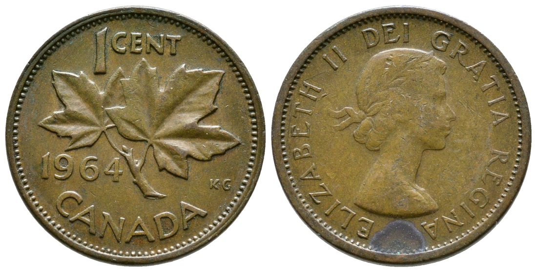 Канада 1 цент 1964 Елизавета II (1952-2022), кленовый лист KM 49 бронза 46-1356
