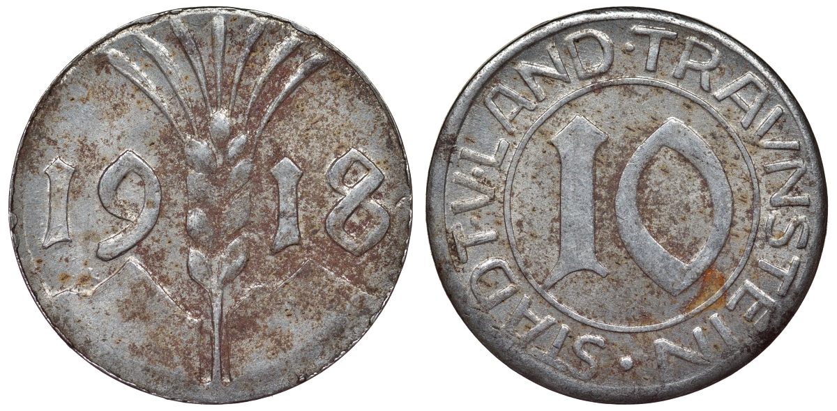 Германия, Траунштайн 10 пфеннигов 1918 Бавария, нотгельд Funck 545.5 железо 4119-1237
