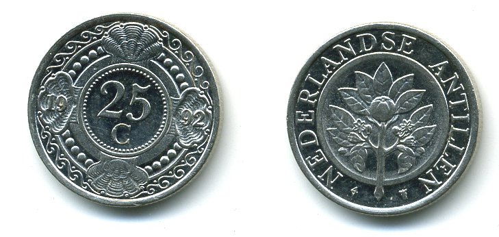 Нидерландские Антилы 25 центов 1992 Беатрикс (1980-2013) KM 35 никелированная сталь 35-1313