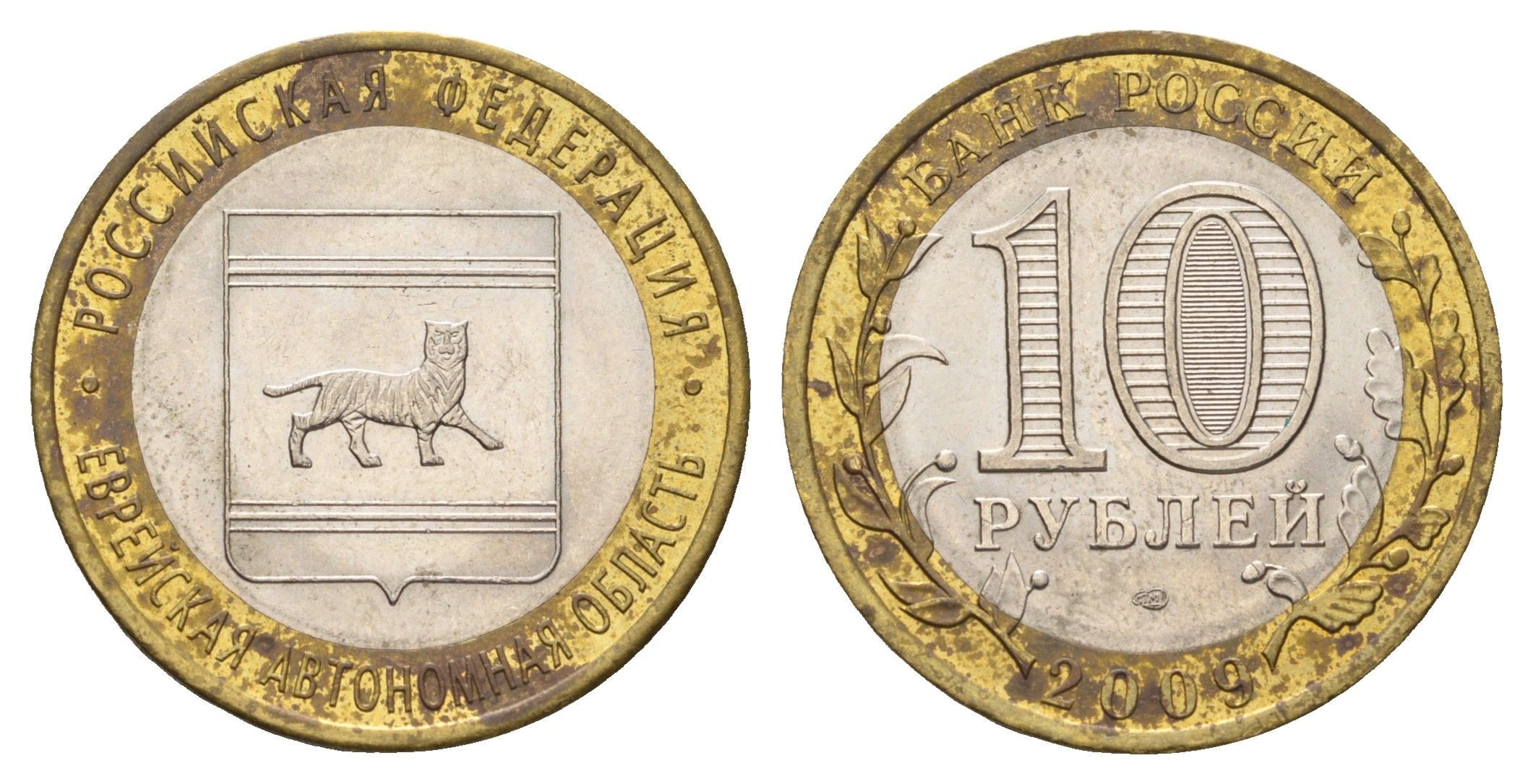 Россия 10 рублей 2009 ММД, Еврейская автономная область Y 989 биметалл 4148-521