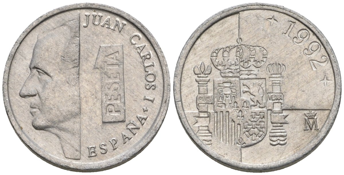 Испания 1 песета 1992 M, Хуан Карлос I (1975-2014) KM 832 алюминий 4602-1149