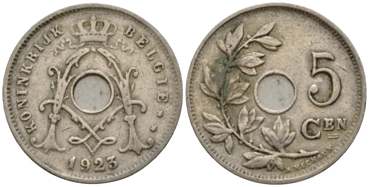 Бельгия 5 сантимов 1923 Belgique KM 66 медно-никель 4556-1245