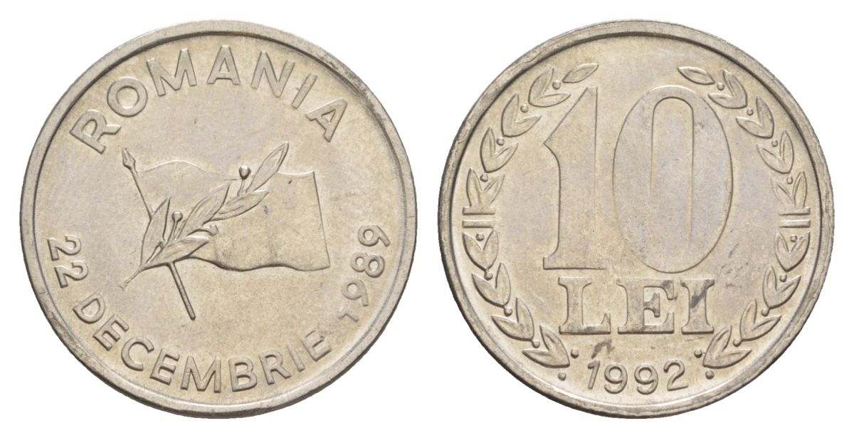 Румыния 10 леев 1992 годовщина революции KM 108 сталь плакированная никелем UNC 4635-222