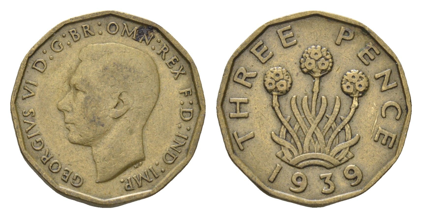 Великобритания 3 пенса 1939 Георг VI (1936-1952) KM 849, Spink 4112 никель латунь    4660-654