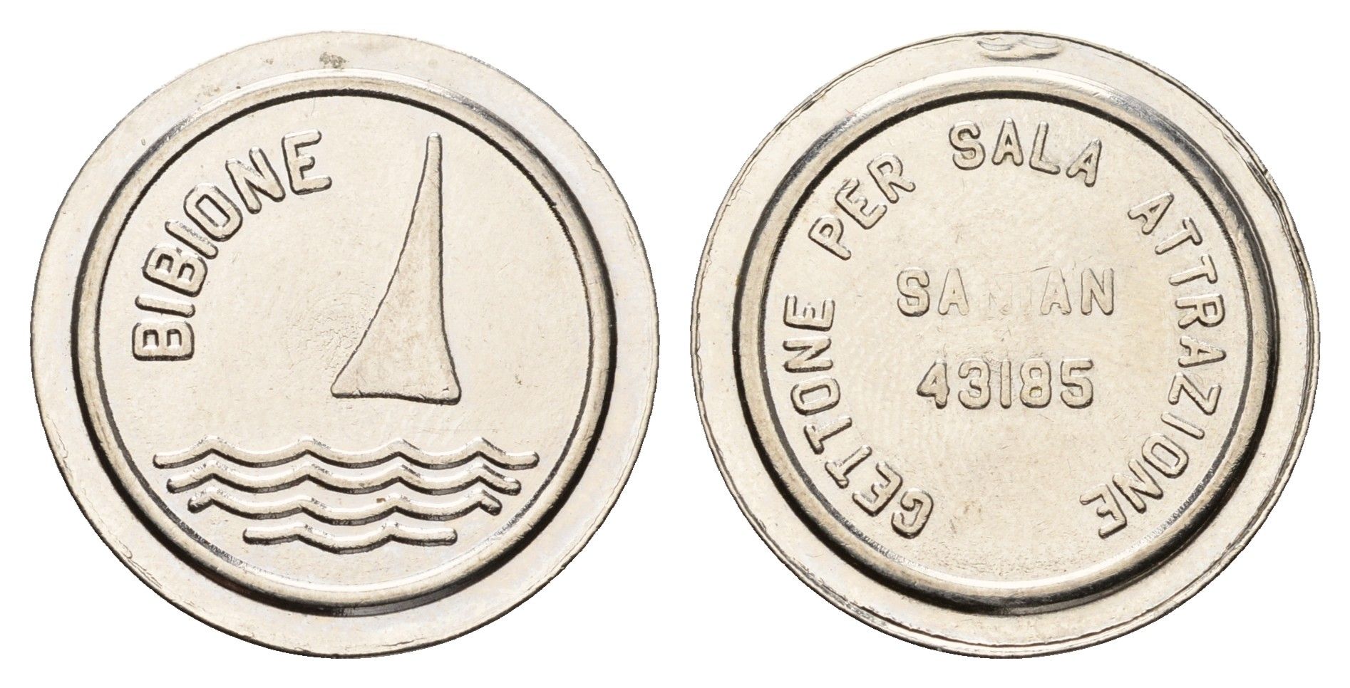 Италия, Бибионе жетон для прохода на пляж лодка, диаметр 24 мм, вес 5,3 гр нержавеющая сталь 4670-851