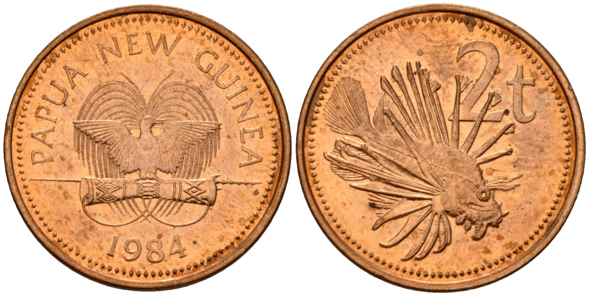 Папуа-Новая Гвинея 2 тойя 1984 Елизавета II (1953-) KM 2 бронза 4573-135