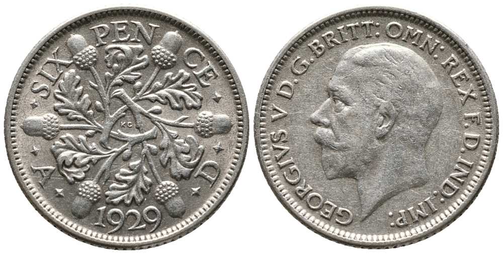 Великобритания 6 пенсов 1929 Георг V (1910-1936) KM 832, Spink 4040 серебро 201-116