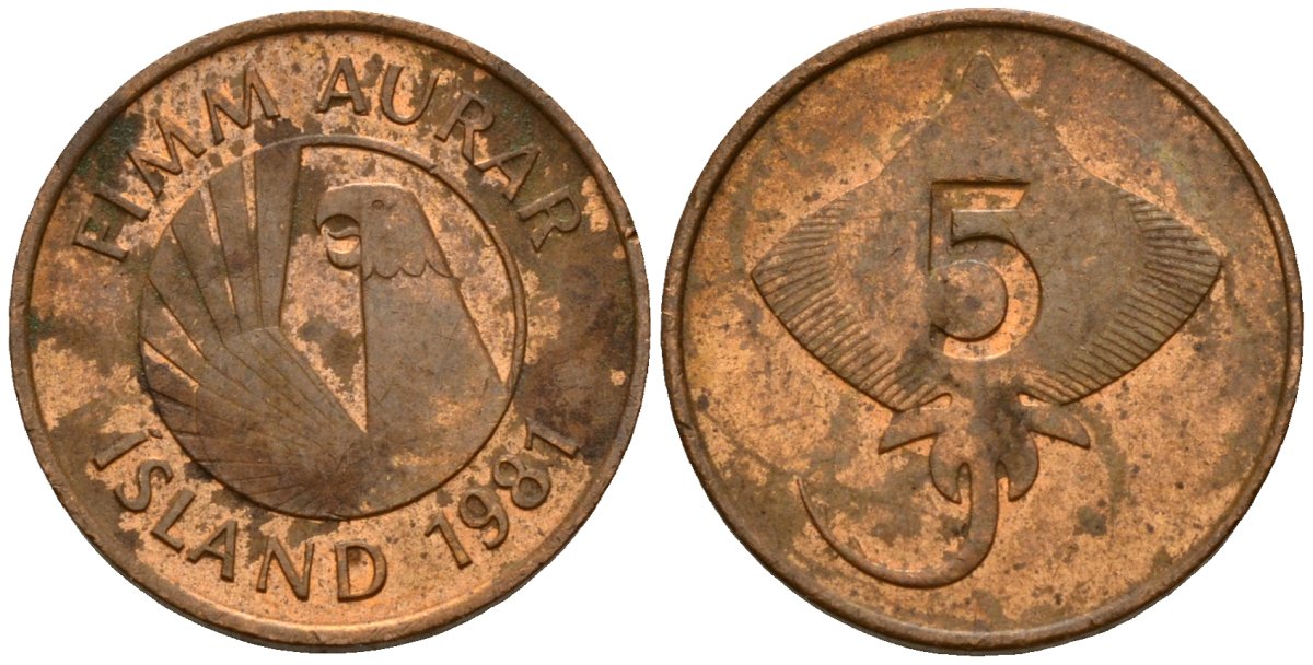 Исландия 5 эйре 1981 скат KM 24 бронза 4154-851