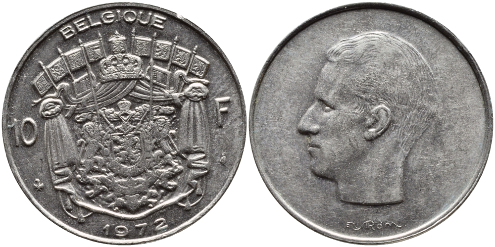 Бельгия 10 франков 1972 Belgique, Бодуэн I (1951-1993) KM 155.1 никель 63-826