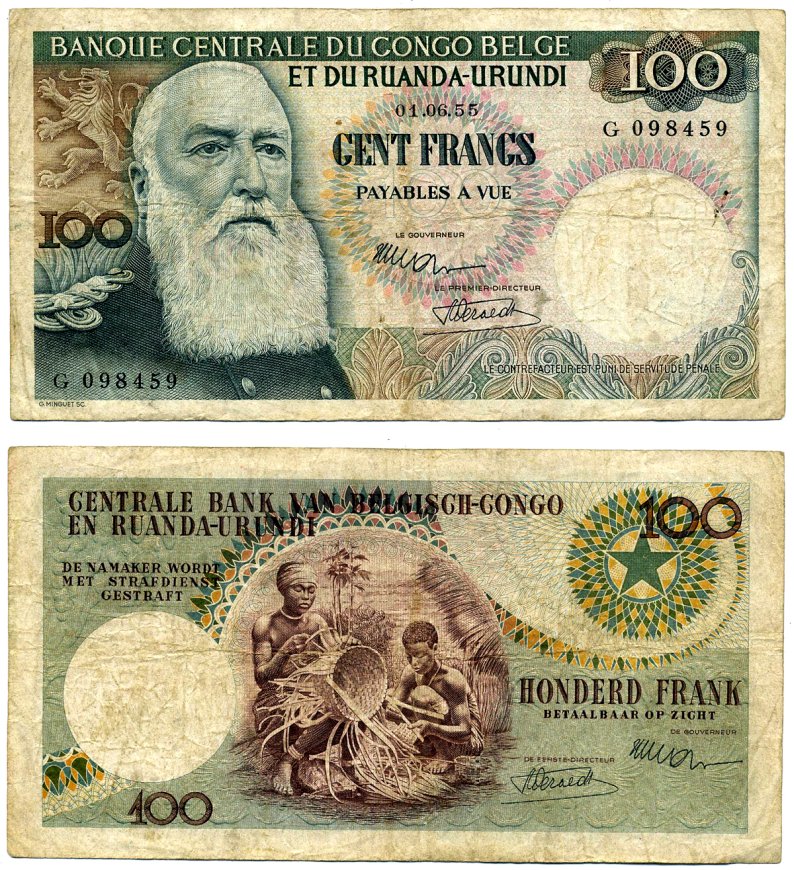 Бельгийское Конго 100 франков 1955 1 июня 1955, Леопольд II, плетение корзин Pick 33a  бумага   8617-8-2-2