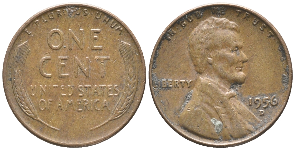 США 1 ЦЕНТ 1956 D, ЛИНКОЛЬН KM А132 медь цинк 100-1045