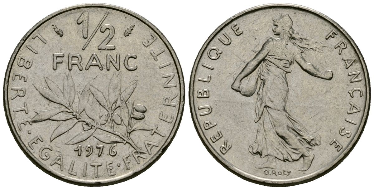 Франция 1/2 франка 1976 сеятель KM 931 никель 4135-713