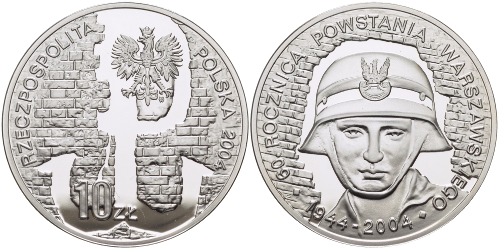 Польша 10 злотых 2004 MW, 60 лет Варшавскому восстанию 1944 года KM 497 серебро PROOF 1074-8-13