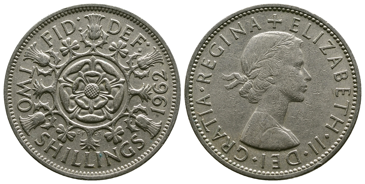 Великобритания 2 шиллинга (флорин) 1962 Елизавета II (1952-2022) KM 906, Spink 4146 медно-никель 4382-411