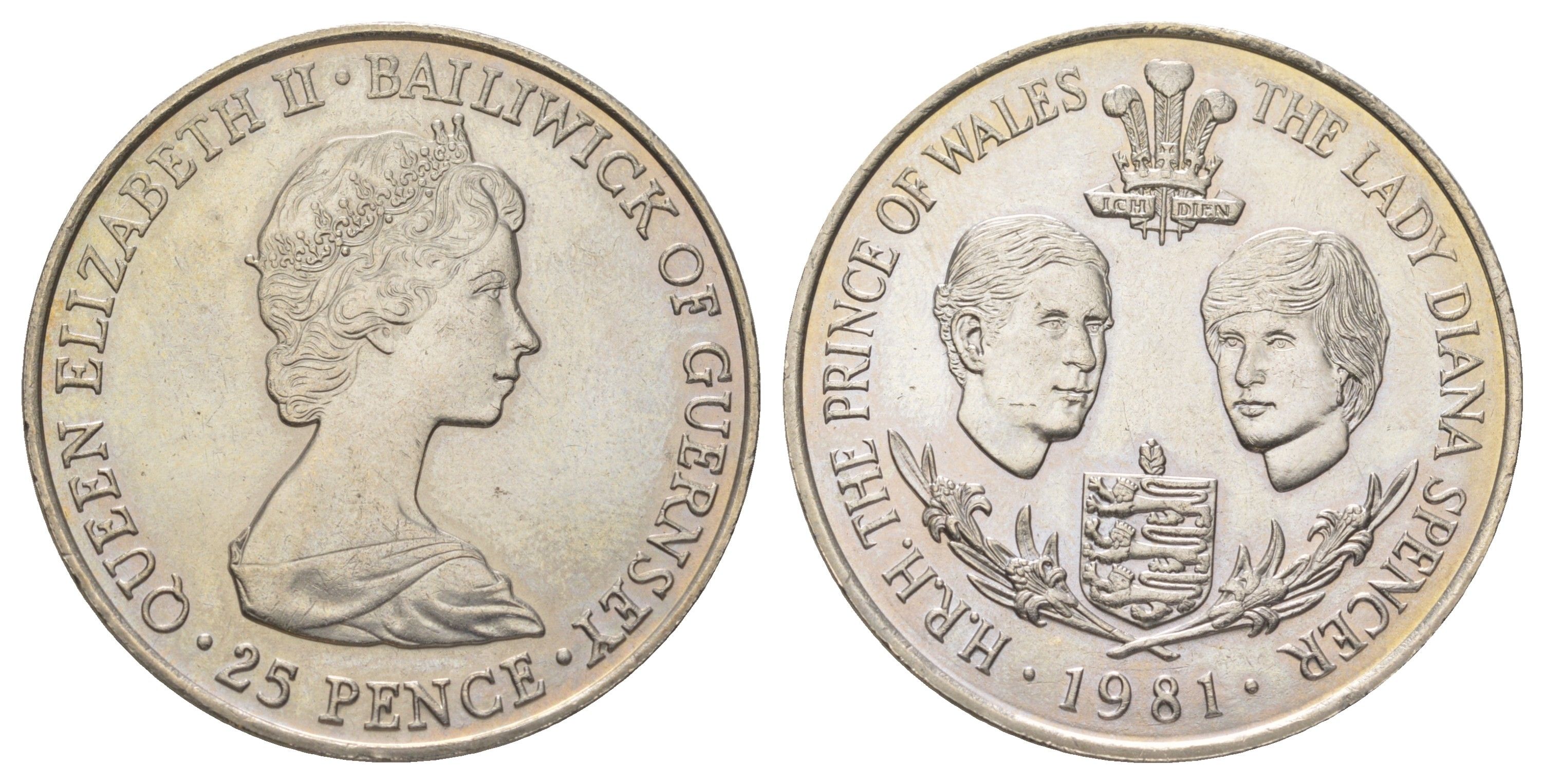 Гернси 25 пенсов 1981 Свадьба Принца Чарльза и Леди Дианы KM 36 медно-никель UNC 11-069-41