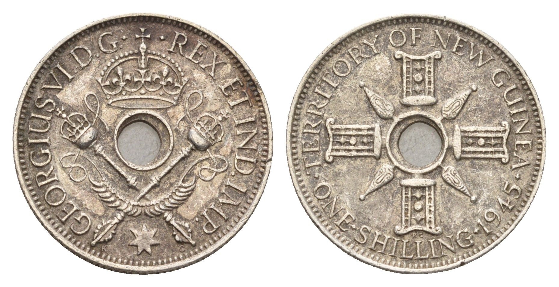 Новая Гвинея 1 шиллинг 1945 Георг VI KM 8 серебро 181-612