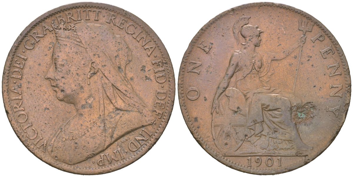 Великобритания 1 пенни 1901 Виктория (1837-1901) KM 790, Spink 3961 бронза 221-1225