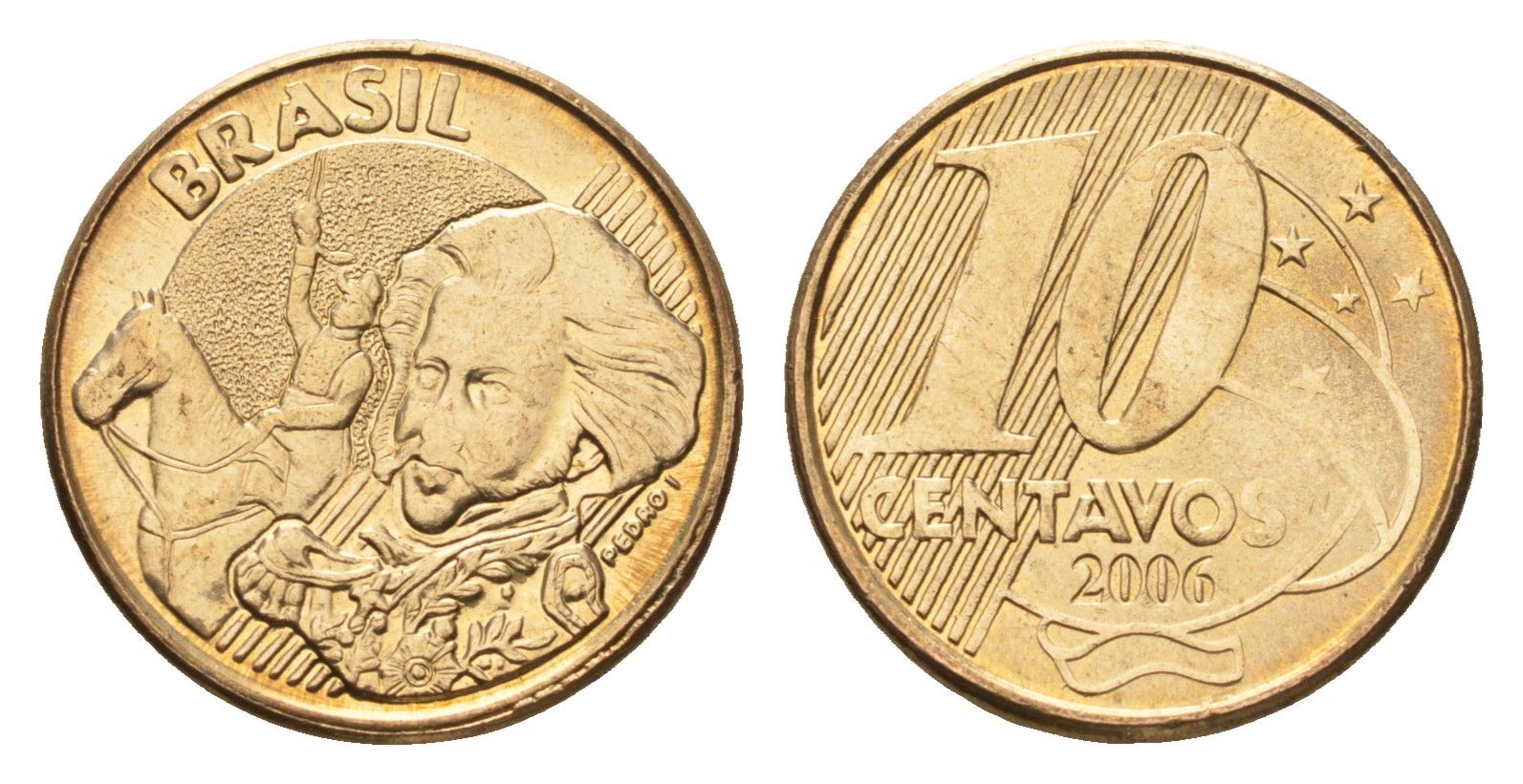 Бразилия 10 сентаво 2006 KM 649 сталь плакированная латунью 4686-741